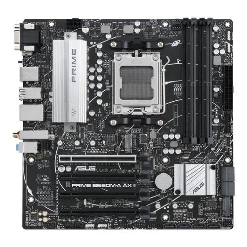 ASUS PRIME B650M-A AX II, AMD, Socket AM5, AMD Ryzen 7000 Series, Socket AM5, DDR5-SDRAM, 128 GB